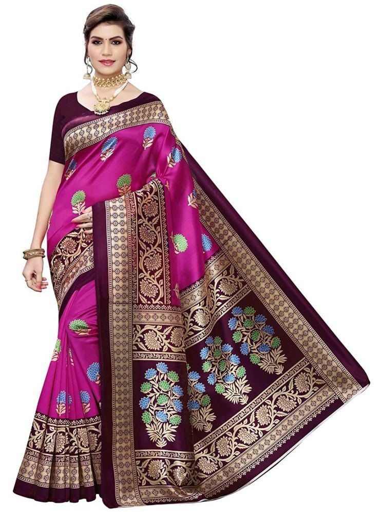     			Samai Cotton Silk Printed Saree With Blouse Piece - Pink ( Pack of 1 )