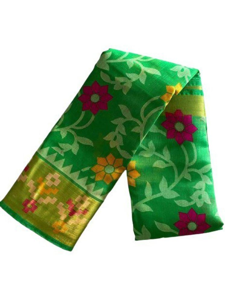     			Samai Cotton Silk Printed Saree With Blouse Piece - Green ( Pack of 1 )