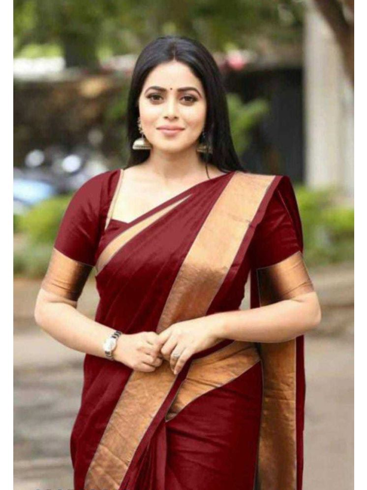     			Samai Cotton Silk Solid Saree Without Blouse Piece - Maroon ( Pack of 1 )