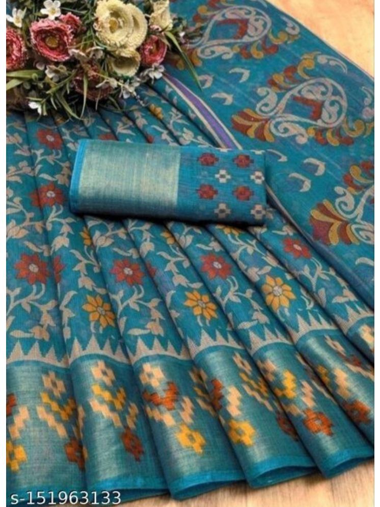     			Samai Cotton Silk Woven Saree With Blouse Piece - Light Blue ( Pack of 1 )