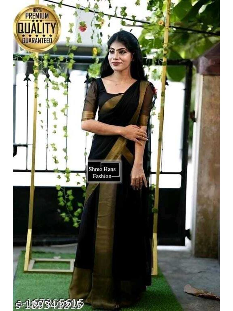     			Samai Cotton Silk Woven Saree With Blouse Piece - Black ( Pack of 1 )