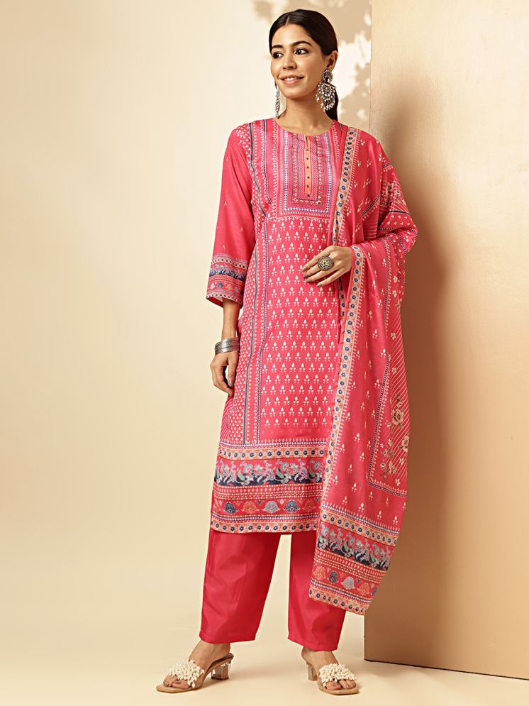     			Vbuyz Cotton Printed Kurti With Pants Women's Stitched Salwar Suit - Pink ( Pack of 1 )