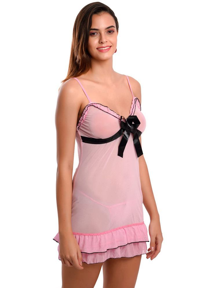     			ZYPRENT Light Pink Net Women's Nightwear Baby Doll Dresses With Panty ( Pack of 1 )