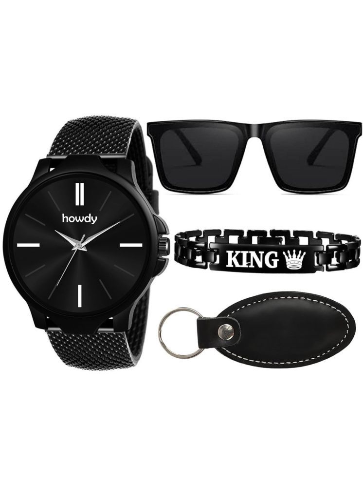     			howdy Black Leather Analog Men's Watch