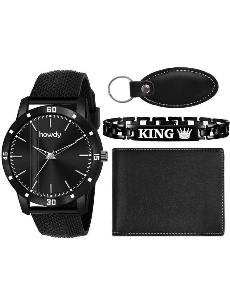     			howdy Black Leather Analog Men's Watch