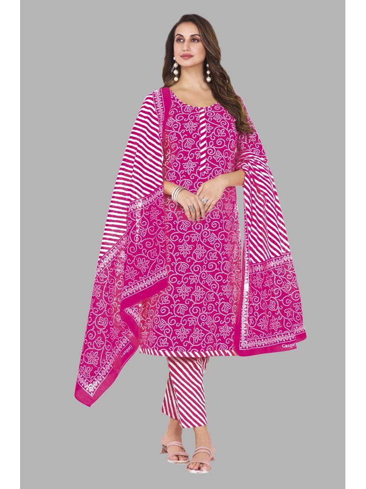     			shree jeenmata collection Cotton Printed Kurti With Pants Women's Stitched Salwar Suit - Pink ( Pack of 1 )