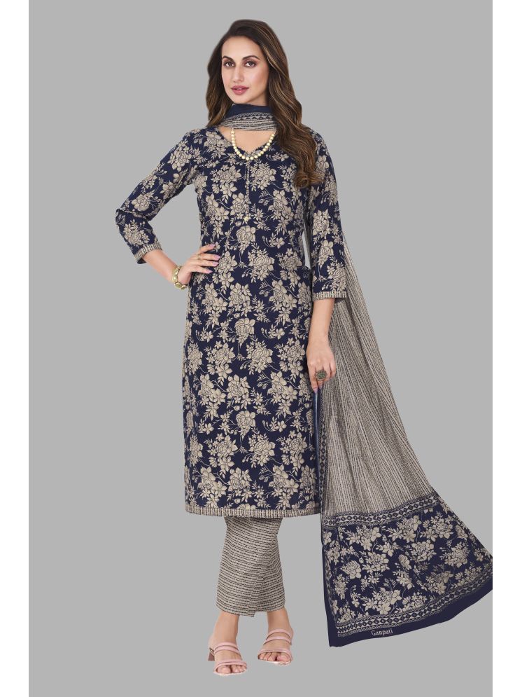     			shree jeenmata collection Cotton Printed Kurti With Pants Women's Stitched Salwar Suit - Blue ( Pack of 1 )