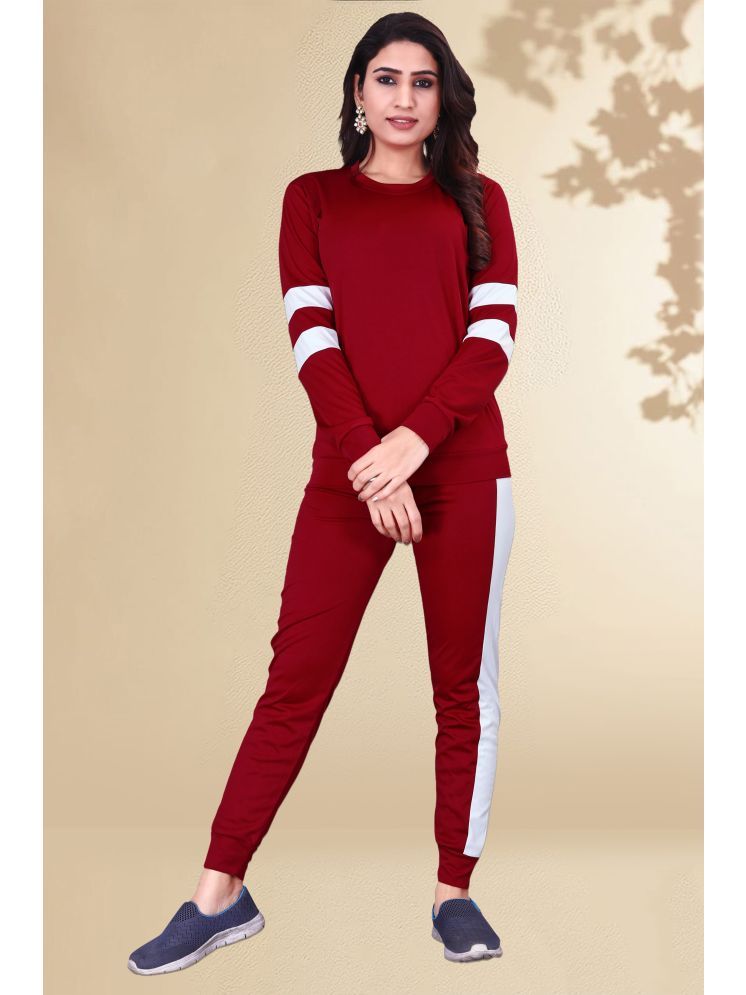     			DTR FASHION Maroon Cotton Blend Striped Tracksuit - Pack of 1