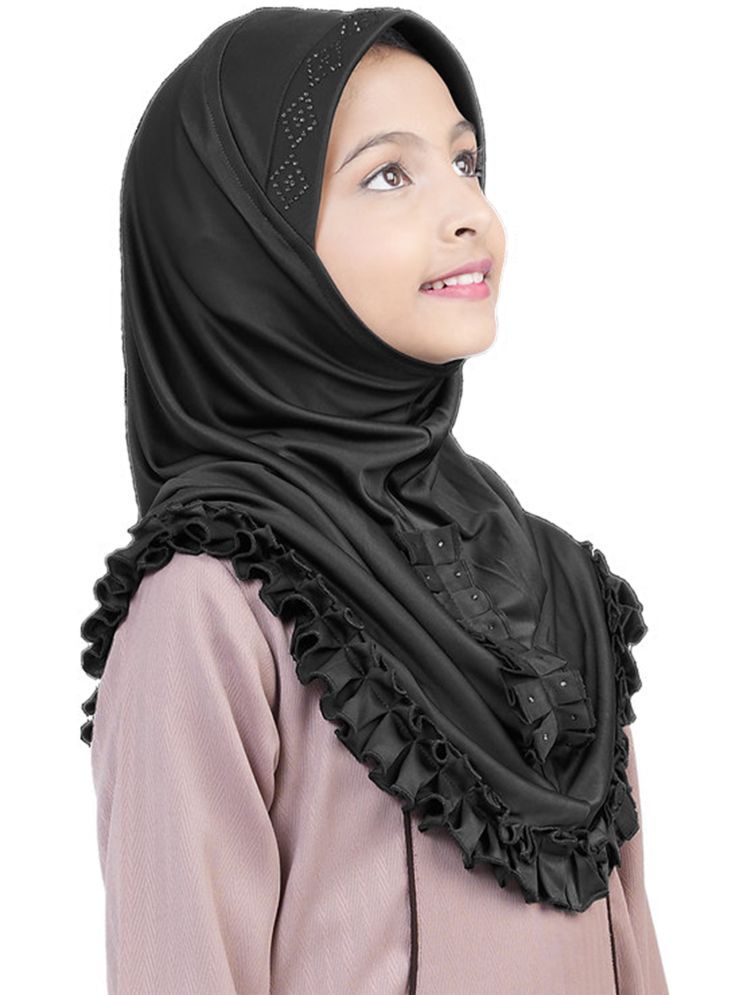     			Mehar Black Polycotton Stitched Hijab - Single