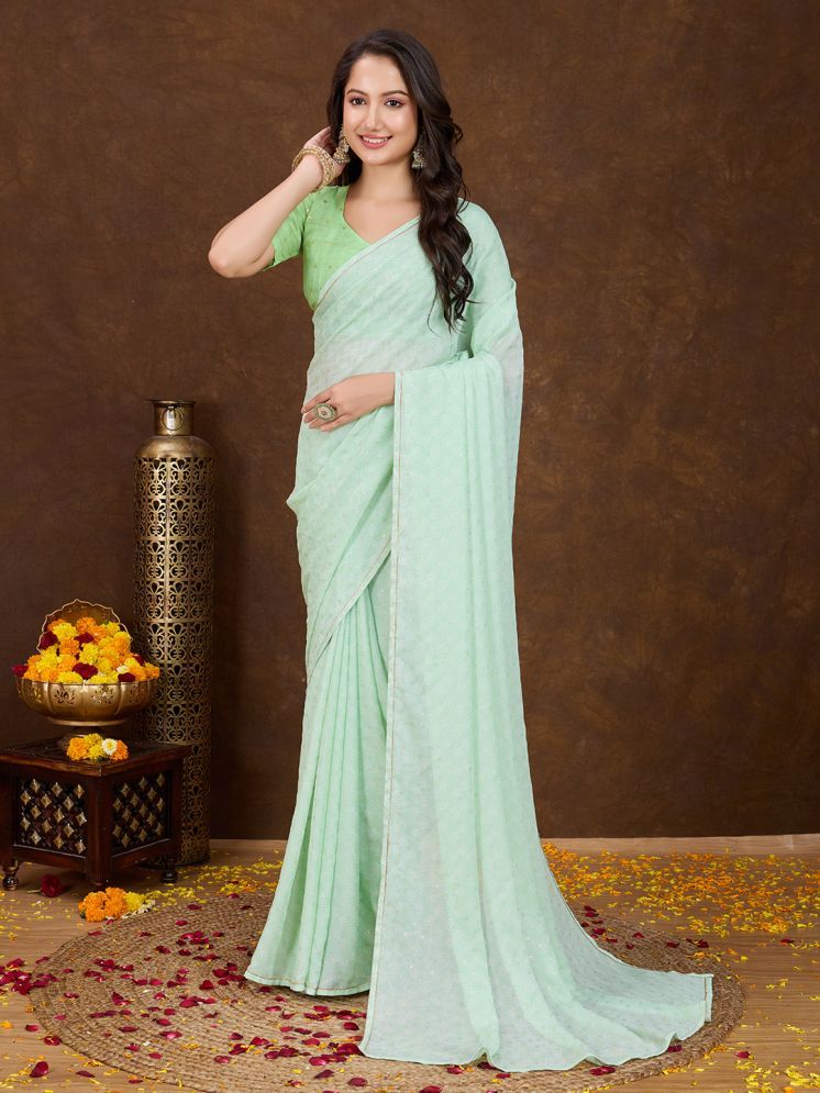     			Rekha Maniyar Georgette Printed Saree With Blouse Piece - Mint Green ( Pack of 1 )