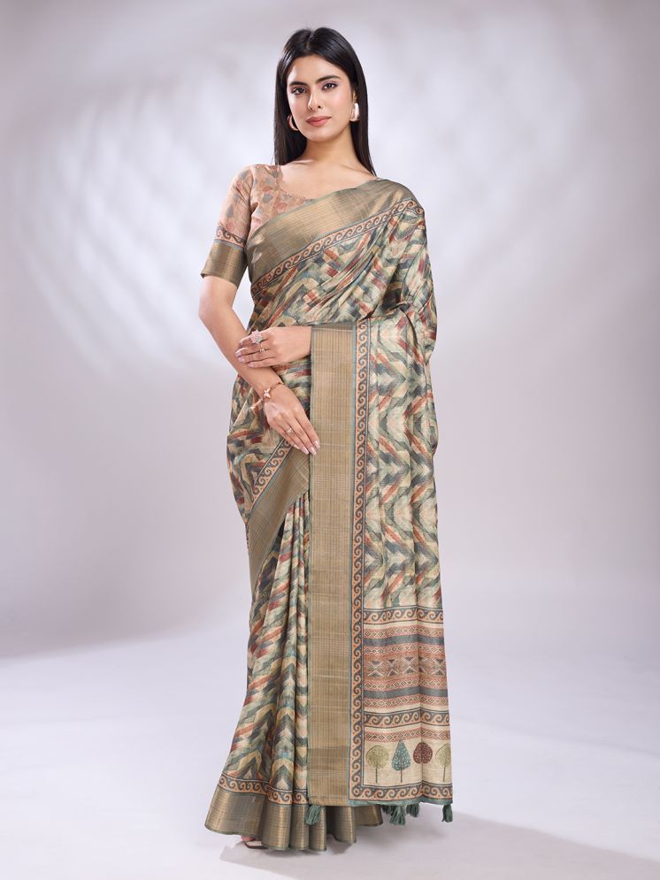     			Rekha Maniyar Silk Blend Printed Saree With Blouse Piece - Beige ( Pack of 1 )