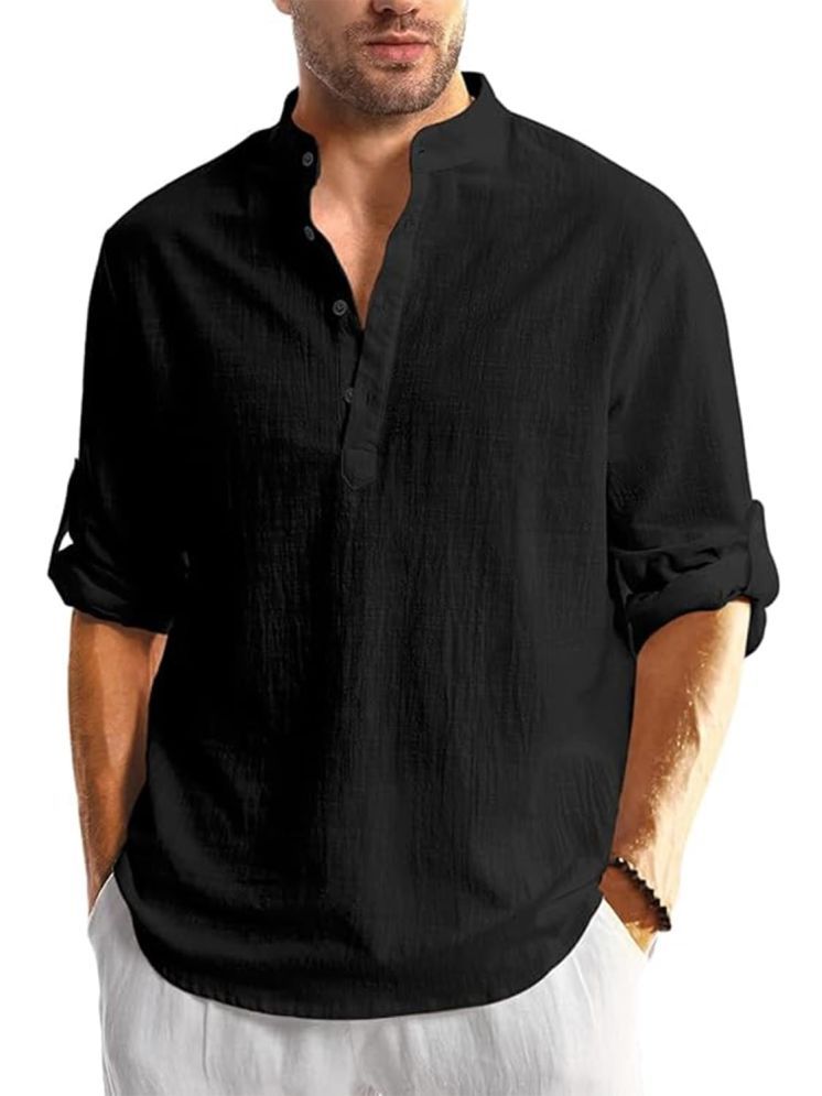     			ViraVesh Black Cotton Men's Shirt Style Kurta ( Pack of 1 )