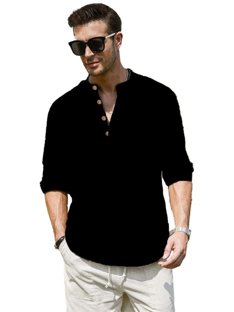     			ViraVesh Black Cotton Men's Shirt Style Kurta ( Pack of 1 )