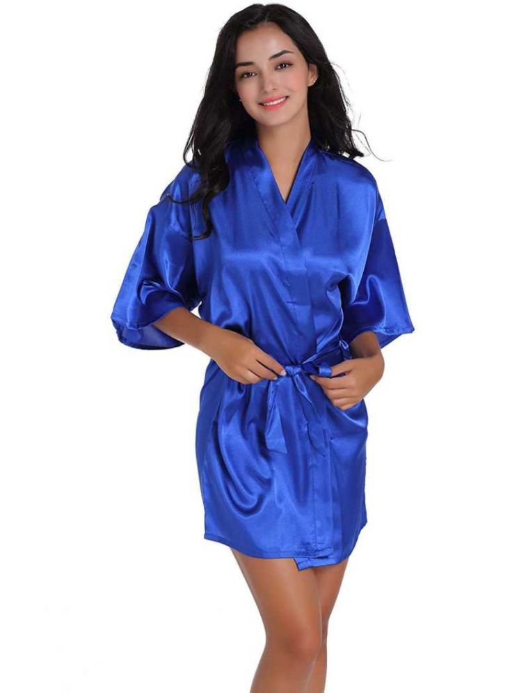     			YUZU Blue Satin Women's Nightwear Robes ( Pack of 1 )